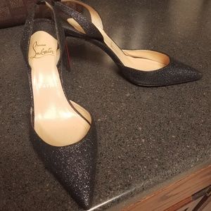 Christian Louboutin Black Glitter Slingbacks